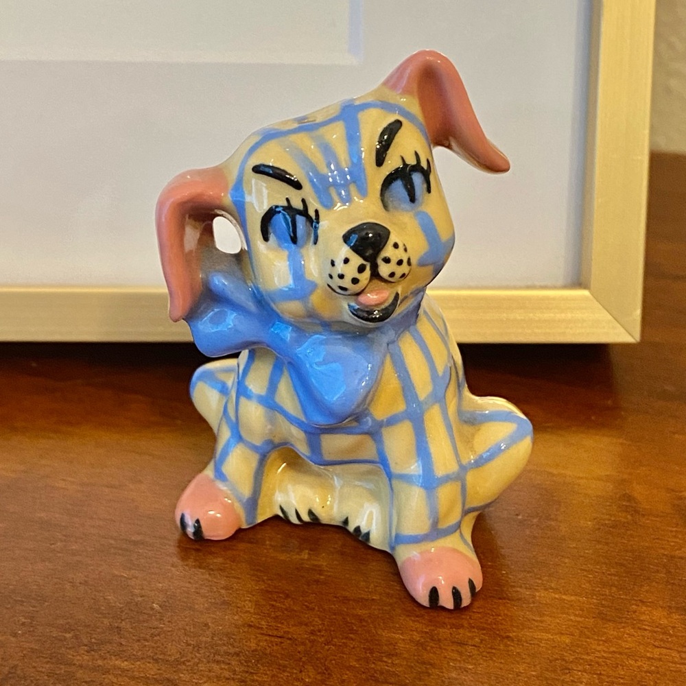VTG Ceramic Arts Studio Gingham Dog Only Salt  Shaker 2.5” 1950s Madison WI USA